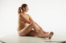 Nude Woman White Sitting poses - ALL Slim long red Sitting poses - simple Pinup